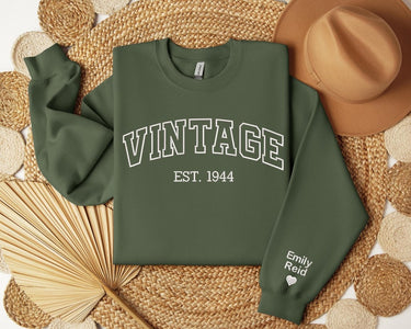 Custom Embroidered Sweatshirt, Varsity Crewneck, College Letters Sweater, Retro Sweatshirt, Name on Sleeves, Personalized Crewneck